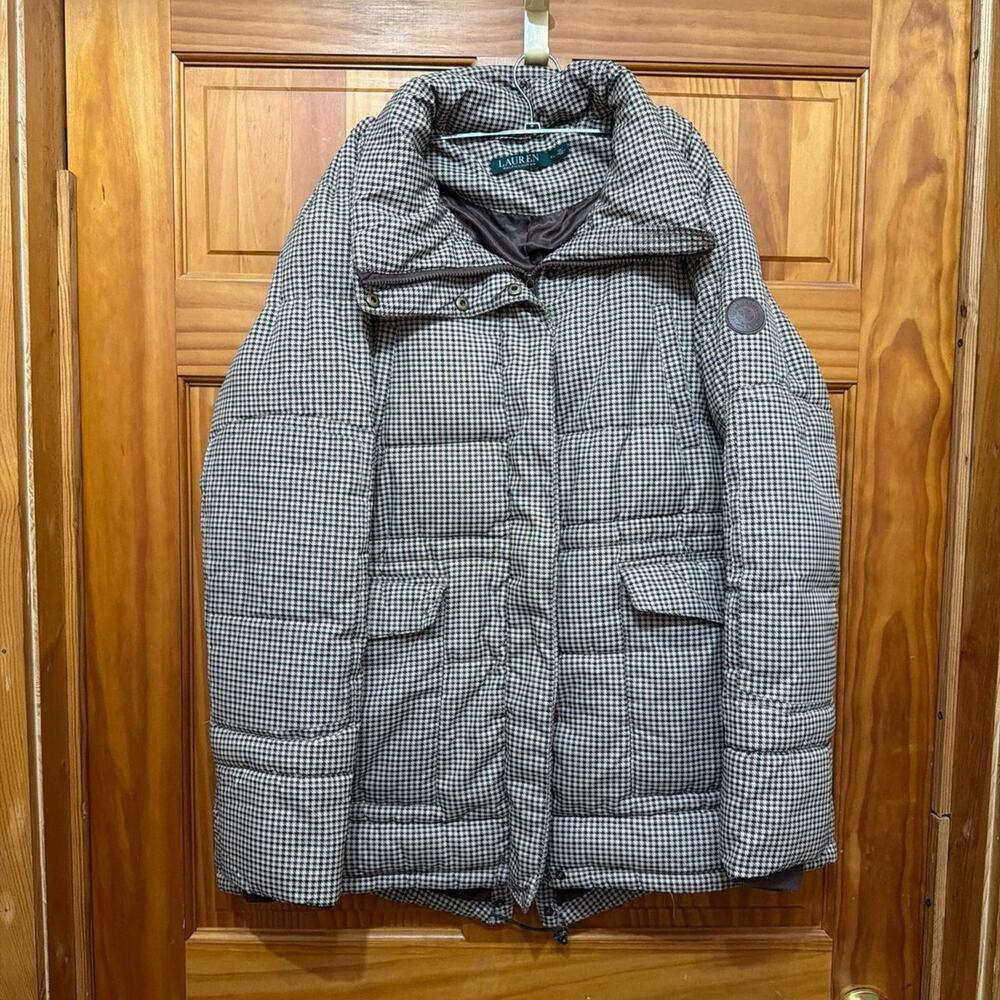 Women's Black and Brown Lauren Ralph Lauren Puffer Jacket Size XL
